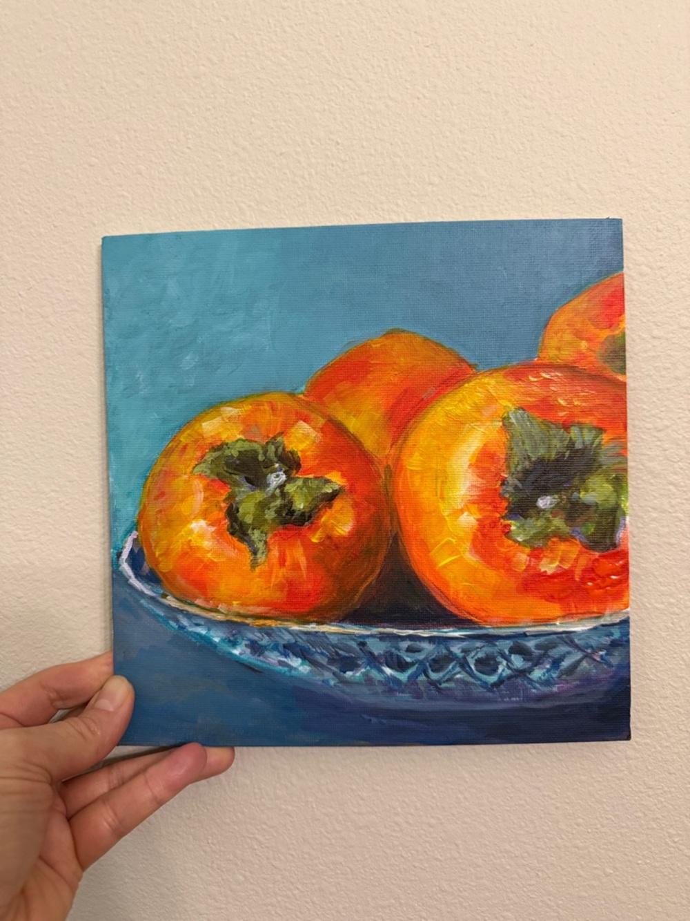 Vibrant Orange Persimmon Still Life Canvas Art - Picture 2 of 6